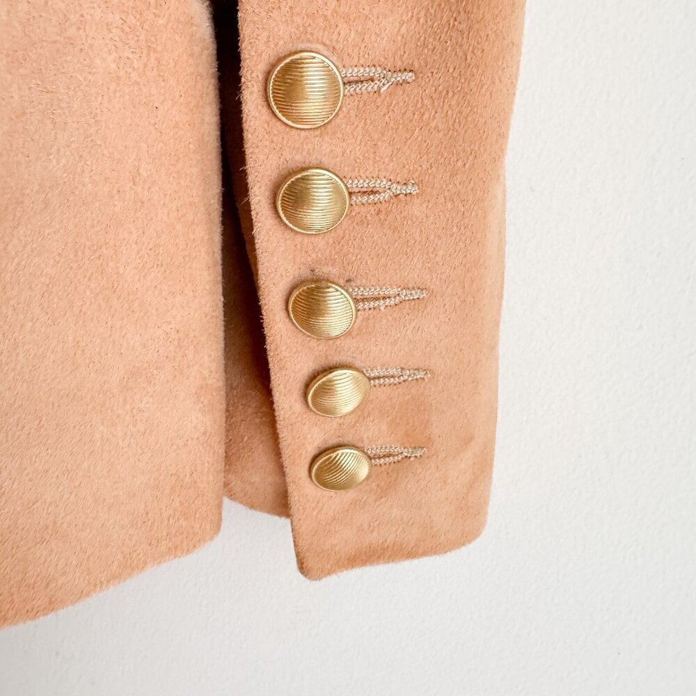 L'Agence Nude Beige Double Breasted Suede Goatskin Blazer 6 - Picture 7 of 14